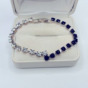 Crystal and Black Onyx Silver Tennis Bracelet​​​​